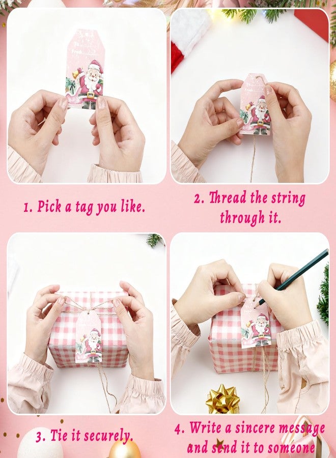 rolyta 120 Pcs Pink Christmas Gift Tags with String, Christmas Name Tags for Holiday Gift Wrapping, Party Decorations and DIY Crafts - Image 5